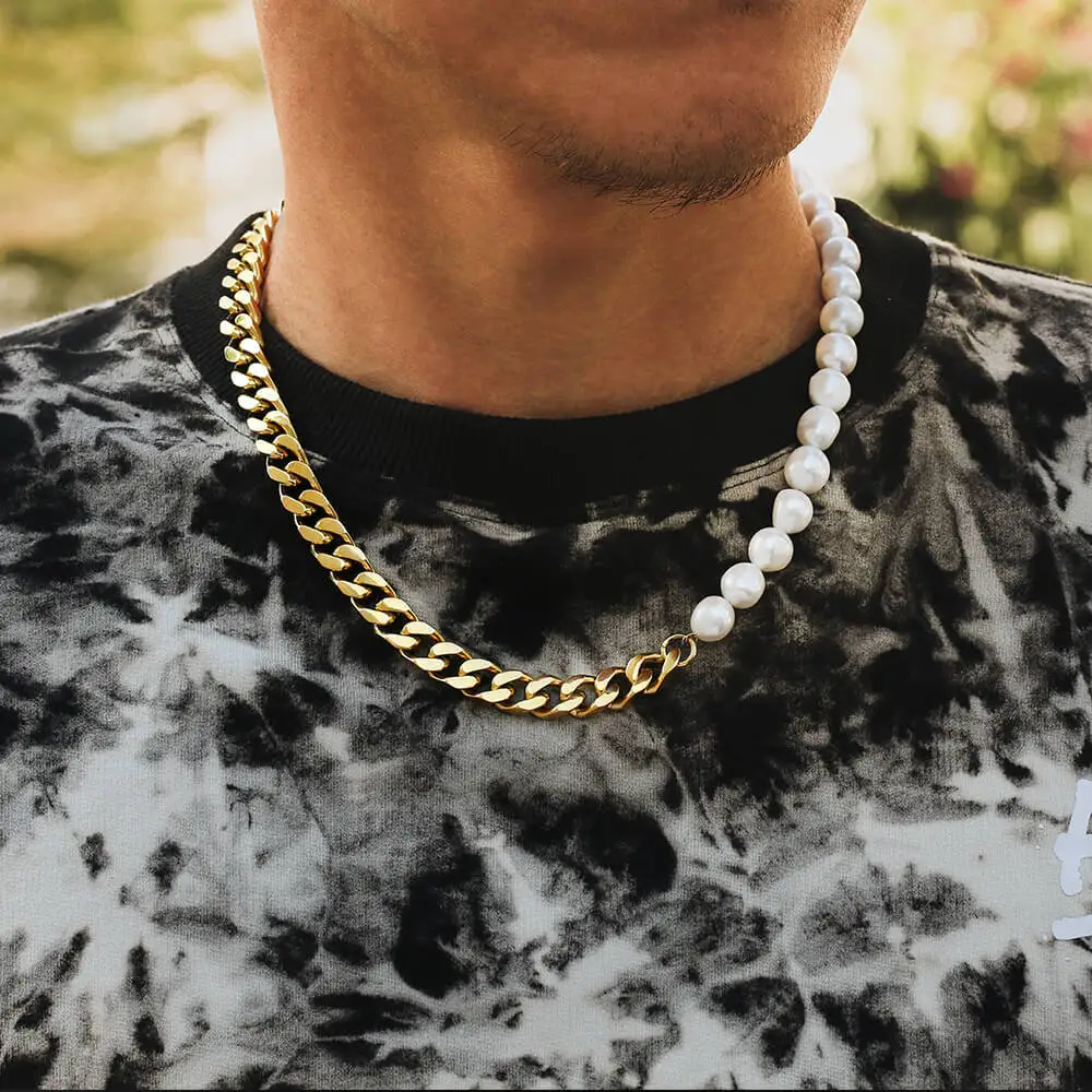 Cool Irregular White Pearl Splicing Necklace for Men Hip-hop Cuban Chain Artificial Pearl and Stainless Steel
Cool Irregular White Pearl Splicing Necklace for Men Hip-hop Cuban Chain Artificial Pearl and Stainless Steel