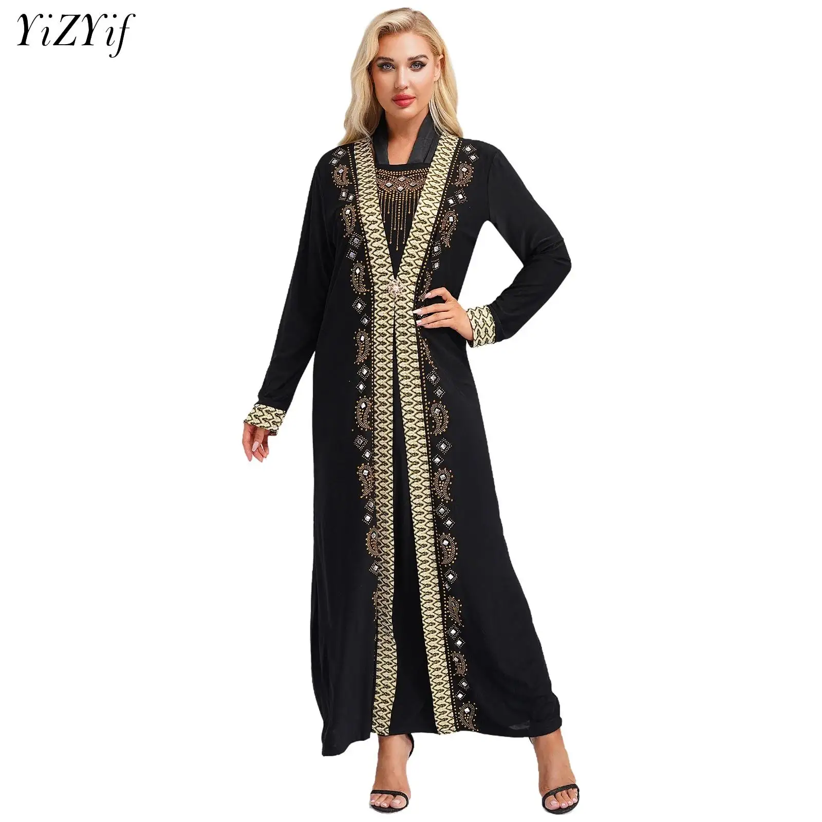 Embroidery Abaya Muslim Long Sleeve Abayas Maxi Dress Women's Clothing Sparkly Rhinestones Kaftans Women Jilbabs with Scarf
Embroidery Abaya Muslim Long Sleeve Abayas Maxi Dress Women's Clothing Sparkly Rhinestones Kaftans Women Jilbabs with Scarf
