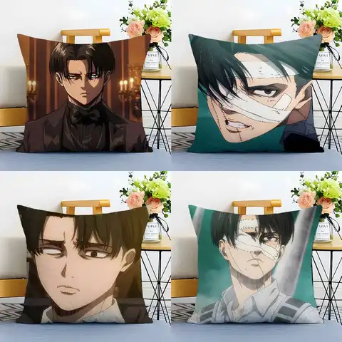 1pc Levi Ackerman Attack On Titan Pillow Case Anti-dustmite Pillowcase Invisible zipper silky plush Sofa