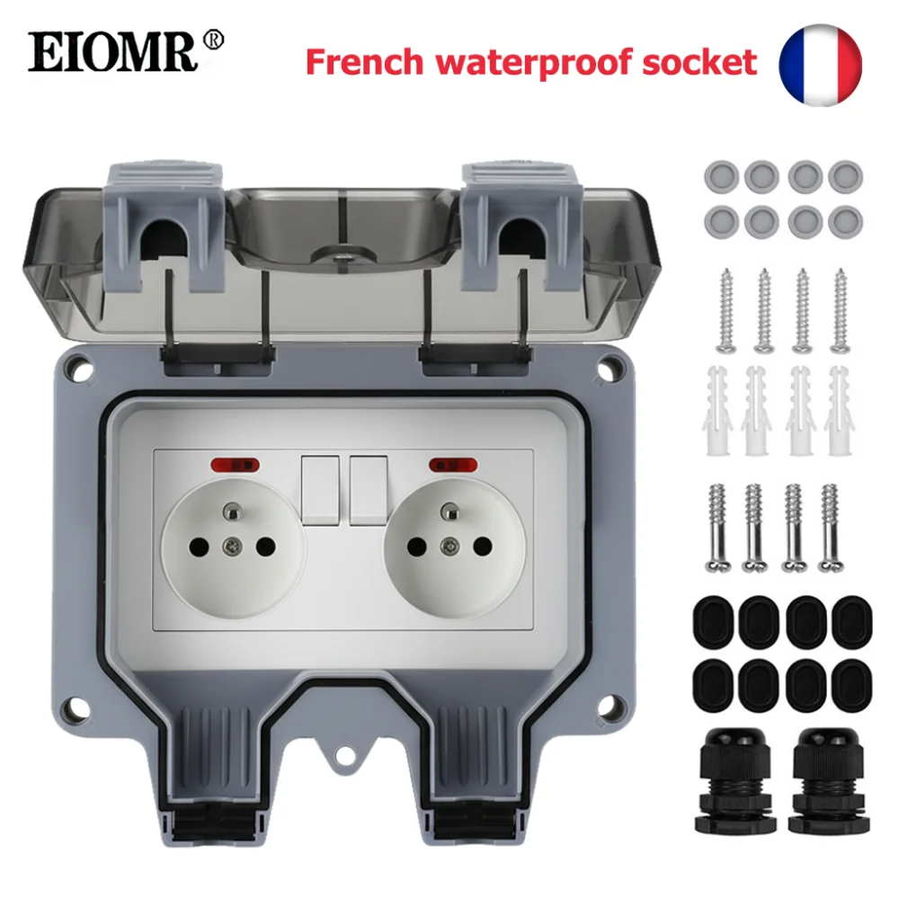 EIOMR Outdoor Waterproof Socket with Switch IP66 Rated, French Belt Ground 250V AC High-Power Dustproof Splash Rainproof Outlet
EIOMR Outdoor Waterproof Socket with Switch IP66 Rated, French Belt Ground 250V AC High-Power Dustproof Splash Rainproof Outlet