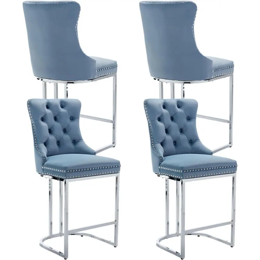 Set of 4 Light Blue Velvet Counter Height Bar Stools with Chrome Legs and Tufted Back
Set of 4 Light Blue Velvet Counter Height Bar Stools with Chrome Legs and Tufted Back