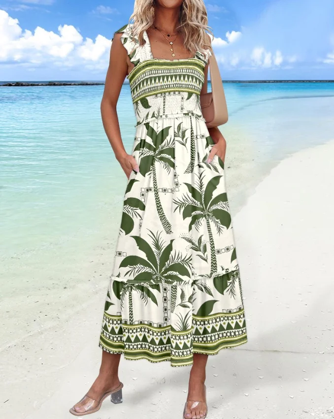 Summer New Female Dresses Floral Print Ruffles Shirred Waist Maxi Dress with Pockets Women's Casual Flowy A Line Vacation Dress
Summer New Female Dresses Floral Print Ruffles Shirred Waist Maxi Dress with Pockets Women's Casual Flowy A Line Vacation Dress