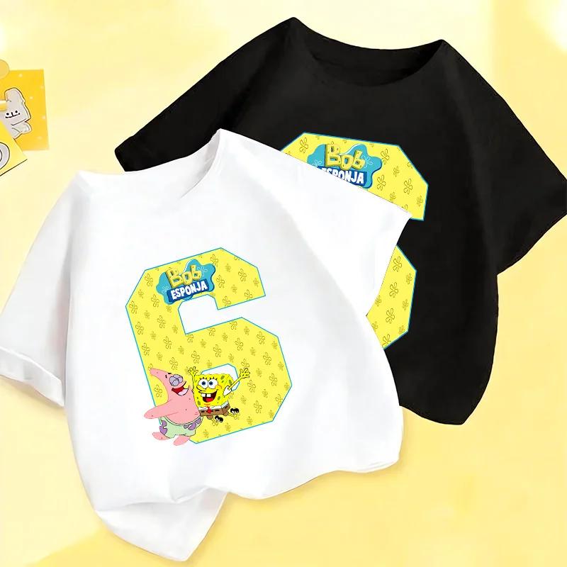 SpongeBobs T-shirt for Boys Birthday Number Short Sleeve Tee Girls Clothes Fashion Children's Clothing Friends Tops Shirts Gifts
SpongeBobs T-shirt for Boys Birthday Number Short Sleeve Tee Girls Clothes Fashion Children's Clothing Friends Tops Shirts Gifts