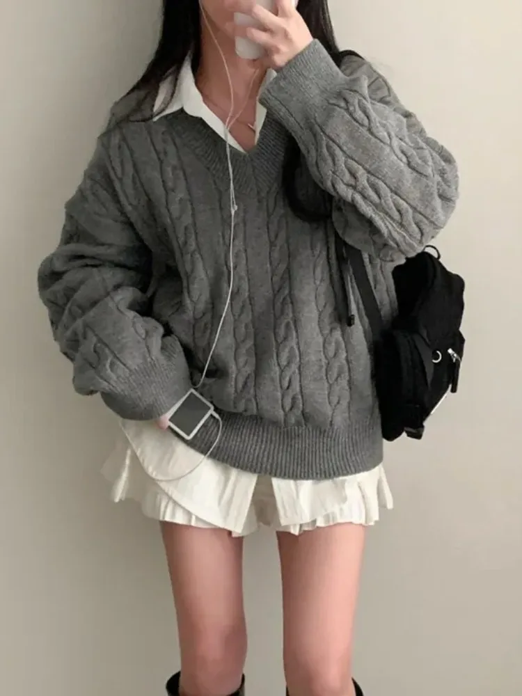 Chic Autumn Winter Loose V-Ne Twisted Sweater Women's Simple Lazy Faionable Knitted Top for Various Ocns
Chic Autumn Winter Loose V-Ne Twisted Sweater Women's Simple Lazy Faionable Knitted Top for Various Ocns