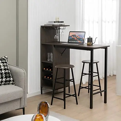 3-Piece Industrial Bar Set: Brown Counter Height Table With Integrated Wine Rack, Glass Hooks, And Two Stools For Living Room
3-Piece Industrial Bar Set: Brown Counter Height Table With Integrated Wine Rack, Glass Hooks, And Two Stools For Living Room