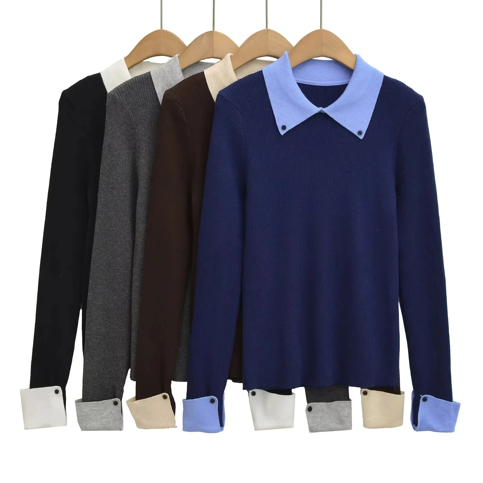 Slim Fit Neck Knitwear Women's Base Layer Top Color Block Casual Style Long Sleeve Mid-Thickened Spring Autumn New Arrival
Slim Fit Neck Knitwear Women's Base Layer Top Color Block Casual Style Long Sleeve Mid-Thickened Spring Autumn New Arrival