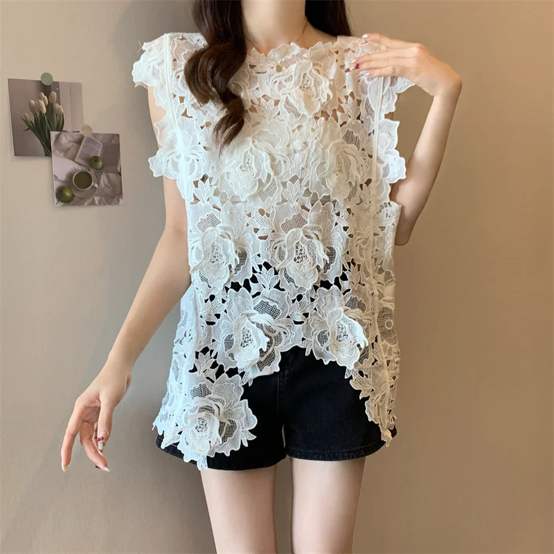 Lace Hollow out Hook Flower Vest Top Women's Outerwear Summer 2026 Stylish Overlap Shoulder Shirt Polyester Fiber 100%
Lace Hollow out Hook Flower Vest Top Women's Outerwear Summer 2026 Stylish Overlap Shoulder Shirt Polyester Fiber 100%