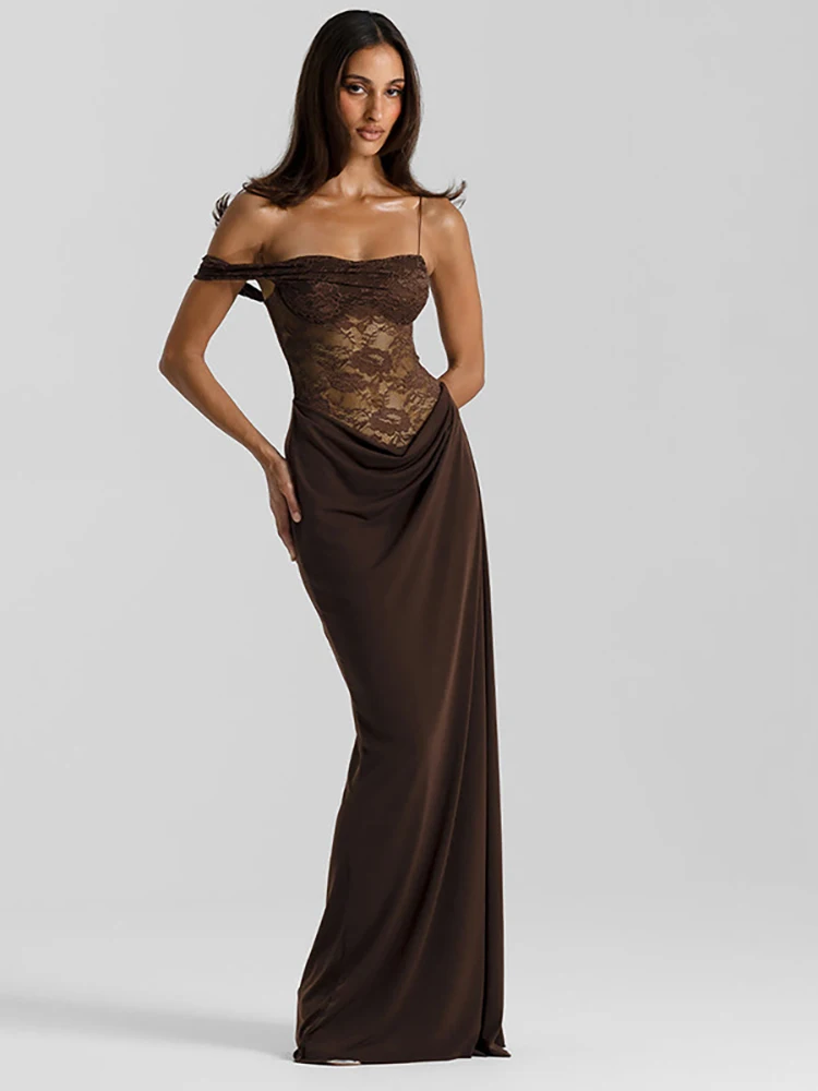 JULISSA MO Patchwork Satin Sexy See Through Lace Women Maxi Dress Brown Spaghetti Strap High Waist Elegant Party Evening Dresses
JULISSA MO Patchwork Satin Sexy See Through Lace Women Maxi Dress Brown Spaghetti Strap High Waist Elegant Party Evening Dresses