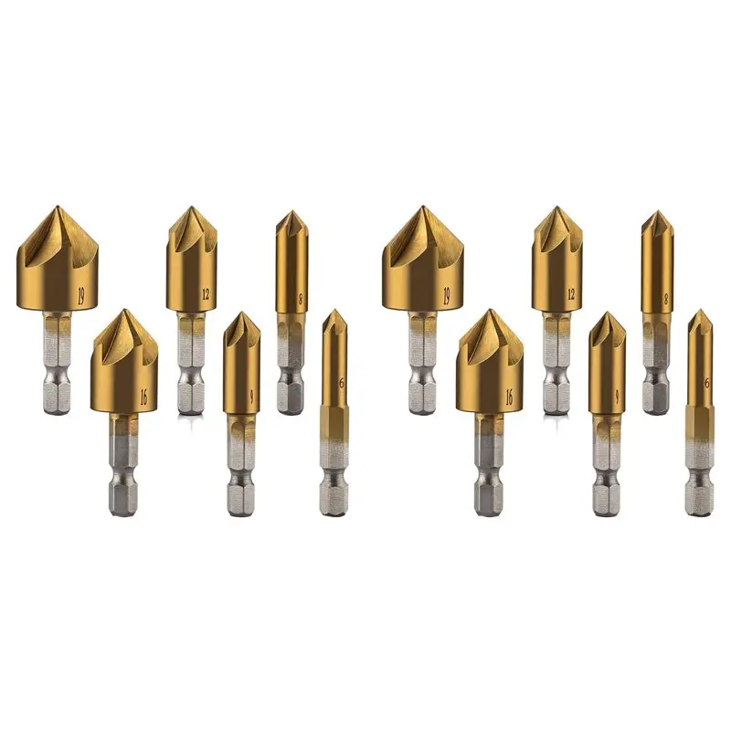 ABUI-12 Pcs 1/4Inch Hex Shank Countersink Drill Bits Center Punch Set HSS 5 Flute Countersink 90 Degree
ABUI-12 Pcs 1/4Inch Hex Shank Countersink Drill Bits Center Punch Set HSS 5 Flute Countersink 90 Degree