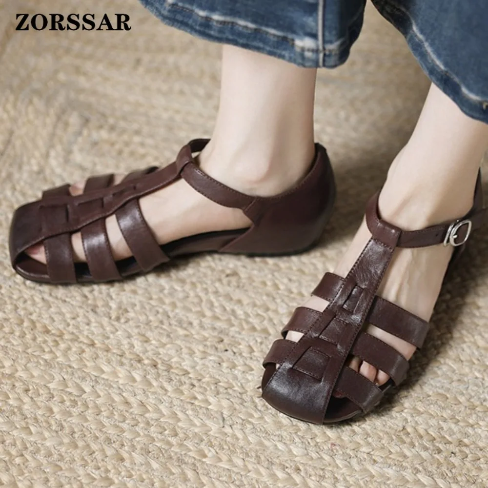 Women's Genuine Leather Closed Toe Roman Sandals with Adjustable Buckle Ankle Strap Flat Retro Casual Summer Shoe for Daily Wear
Women's Genuine Leather Closed Toe Roman Sandals with Adjustable Buckle Ankle Strap Flat Retro Casual Summer Shoe for Daily Wear