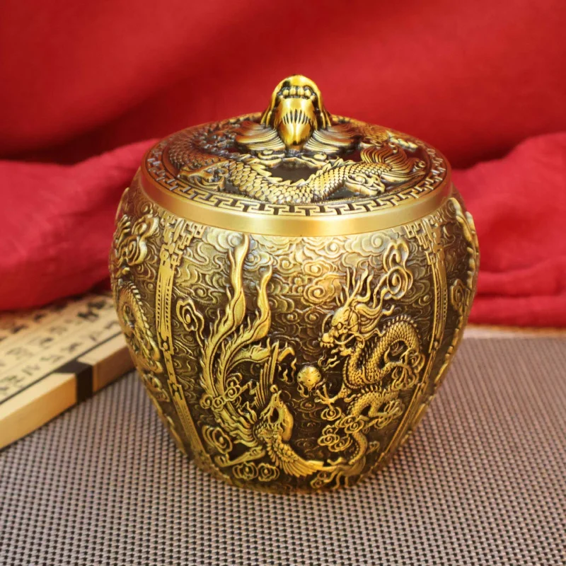 Brass Dragon and Phoenix Faucet Storage Office Ceremony Pure Copper Tea Canister Metal Accessor
Brass Dragon and Phoenix Faucet Storage Office Ceremony Pure Copper Tea Canister Metal Accessor