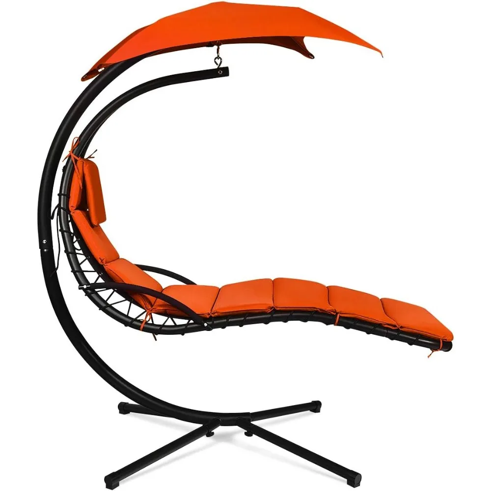 Hanging Chaise Lounger Chair, Arc Stand Porch Swing Chair w/Canopy, Cushion Built-in Pillow, Outdoor Freestanding Swing
Hanging Chaise Lounger Chair, Arc Stand Porch Swing Chair w/Canopy, Cushion Built-in Pillow, Outdoor Freestanding Swing