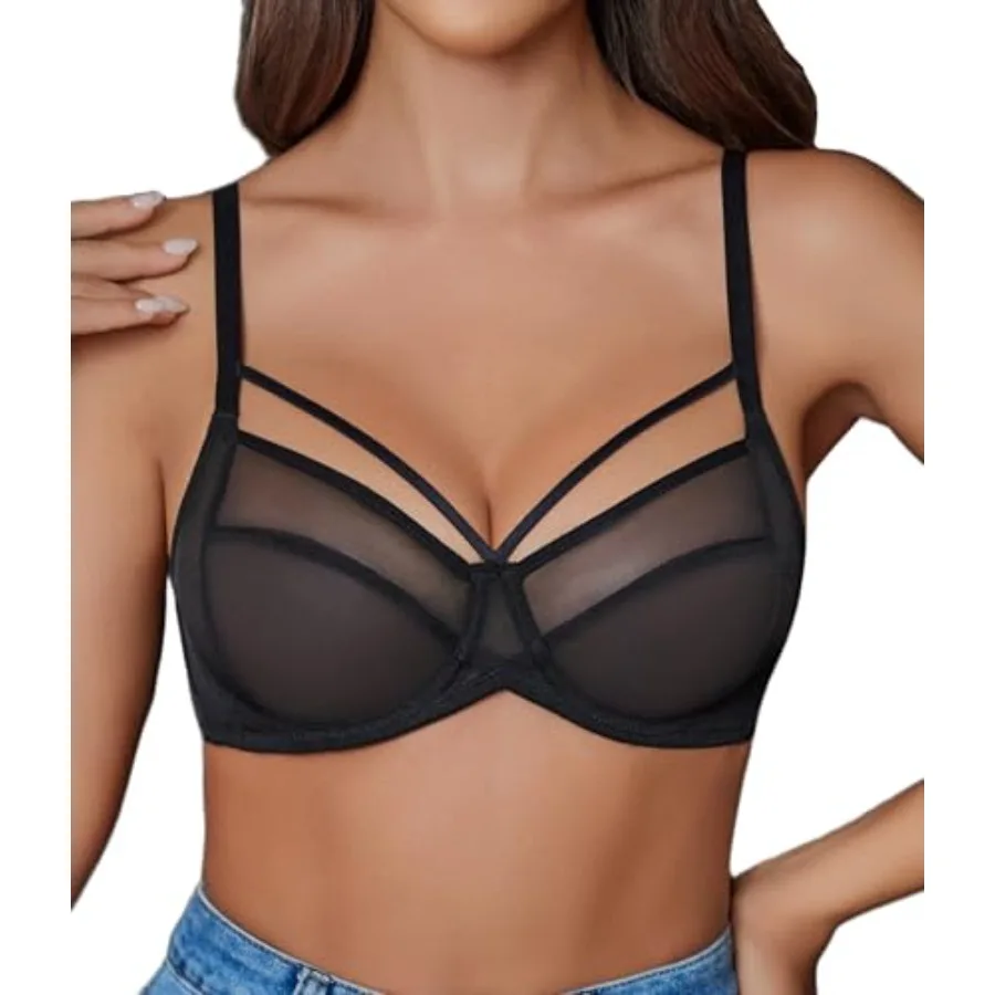Avidlove Women's Sheer Mesh Bra Full Coverage Strappy Underwire Bras Unlined Sexy See Through Minimier Bra
Avidlove Women's Sheer Mesh Bra Full Coverage Strappy Underwire Bras Unlined Sexy See Through Minimier Bra