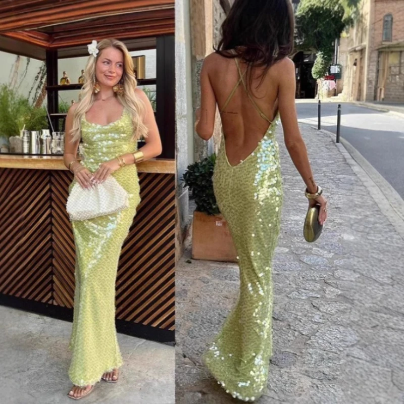 Tsiisd Sexy Necklace Backless Sequins Long Dress Women Slim Elegance Lace-Up High-Waisted Party Evening Dress Female Maxi Dress
Tsiisd Sexy Necklace Backless Sequins Long Dress Women Slim Elegance Lace-Up High-Waisted Party Evening Dress Female Maxi Dress