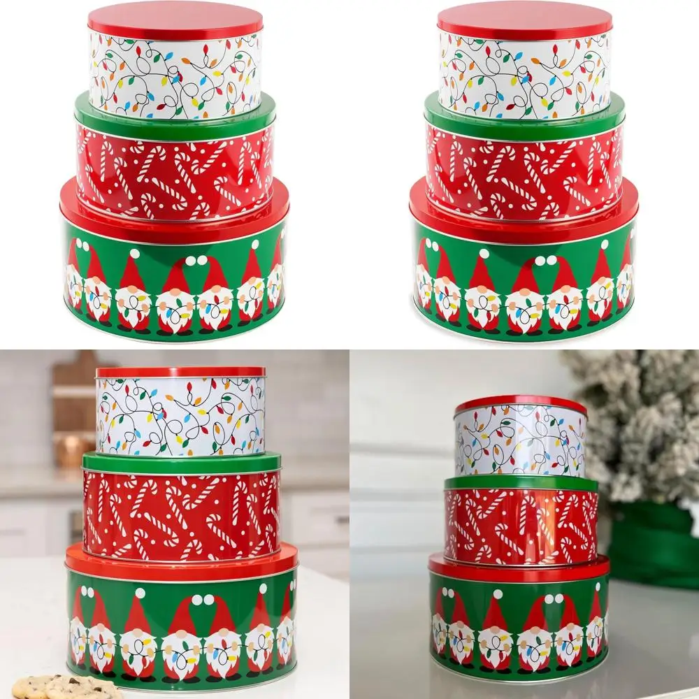 Holiday Cookie Storage Tins Set, 3-Piece Festive Metal Containers with Lids, Ideal for Christmas Gifts & Treats, Round Nesting S
Holiday Cookie Storage Tins Set, 3-Piece Festive Metal Containers with Lids, Ideal for Christmas Gifts & Treats, Round Nesting S