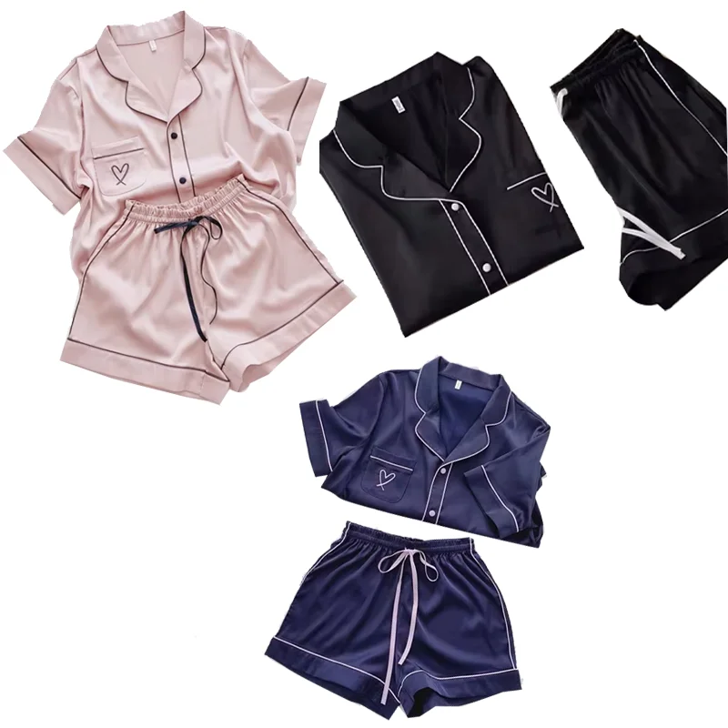 Pajamas Women's New Summer Ice Silk Love Embroidery Casual High-end Breathable Short-sleeved Shorts Suit Home Clothes
Pajamas Women's New Summer Ice Silk Love Embroidery Casual High-end Breathable Short-sleeved Shorts Suit Home Clothes