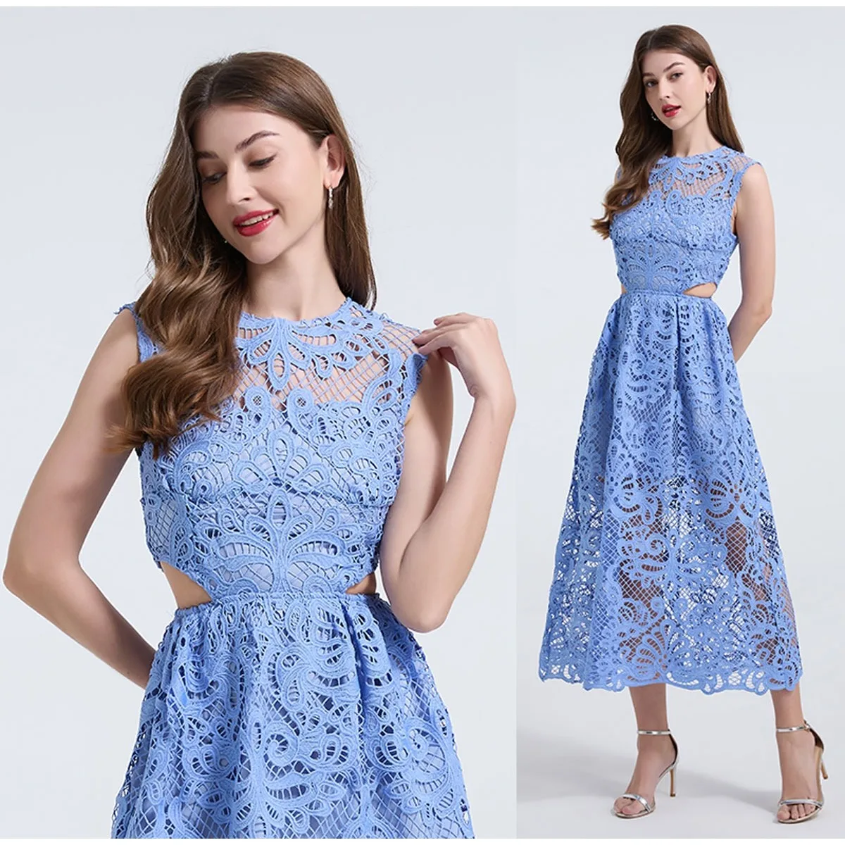 sexy hollow out slim fit large swing dress lace sleeveless dress round neck sleeveless embroidered waist cinching dress
sexy hollow out slim fit large swing dress lace sleeveless dress round neck sleeveless embroidered waist cinching dress