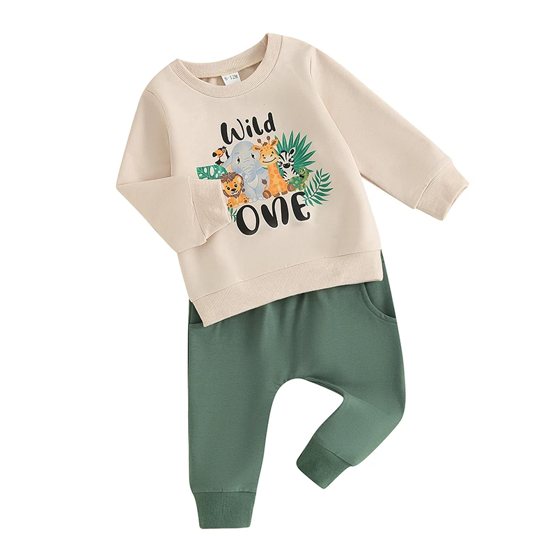 Baby Boy First Birthday Outfit, Long Sleeve Crew Neck Animal Letters Print Sweatshirt with Sweatpants Infant Clothes
Baby Boy First Birthday Outfit, Long Sleeve Crew Neck Animal Letters Print Sweatshirt with Sweatpants Infant Clothes