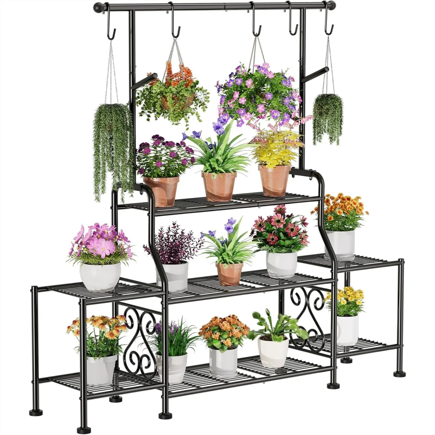 3-Tier Tall Metal Plant Stand Indoor Outdoor, Heavy Duty Plant Shelf for Garden Patio Balcony with 5 Hanging Hooks, Holds 16-25
3-Tier Tall Metal Plant Stand Indoor Outdoor, Heavy Duty Plant Shelf for Garden Patio Balcony with 5 Hanging Hooks, Holds 16-25