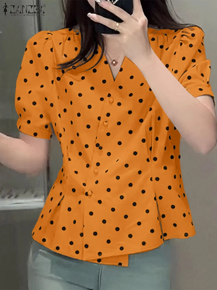 Stylish Women Blouses ZANZEA 2025 Summer Polka Dots Shirt Elegant Short Puff Sleeve Slim Fit Tunic Tops Casual Work OL Blusas
Stylish Women Blouses ZANZEA 2025 Summer Polka Dots Shirt Elegant Short Puff Sleeve Slim Fit Tunic Tops Casual Work OL Blusas