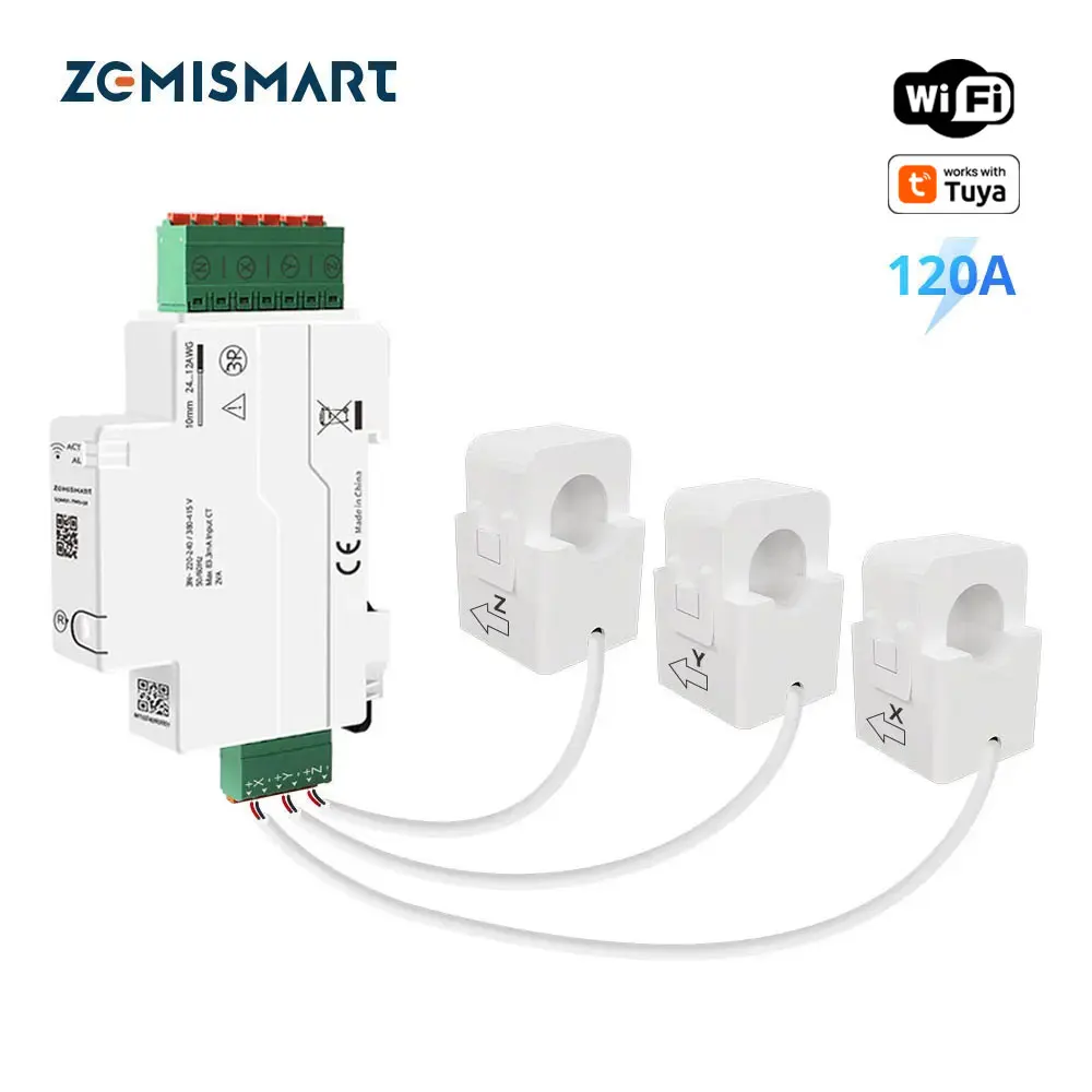 120A WiFi Smart Din-rail Energy Meter 3 Phase Power Monitor Withdrawable Connector Split-core CTs Work with Tuya Smart Life App
120A WiFi Smart Din-rail Energy Meter 3 Phase Power Monitor Withdrawable Connector Split-core CTs Work with Tuya Smart Life App