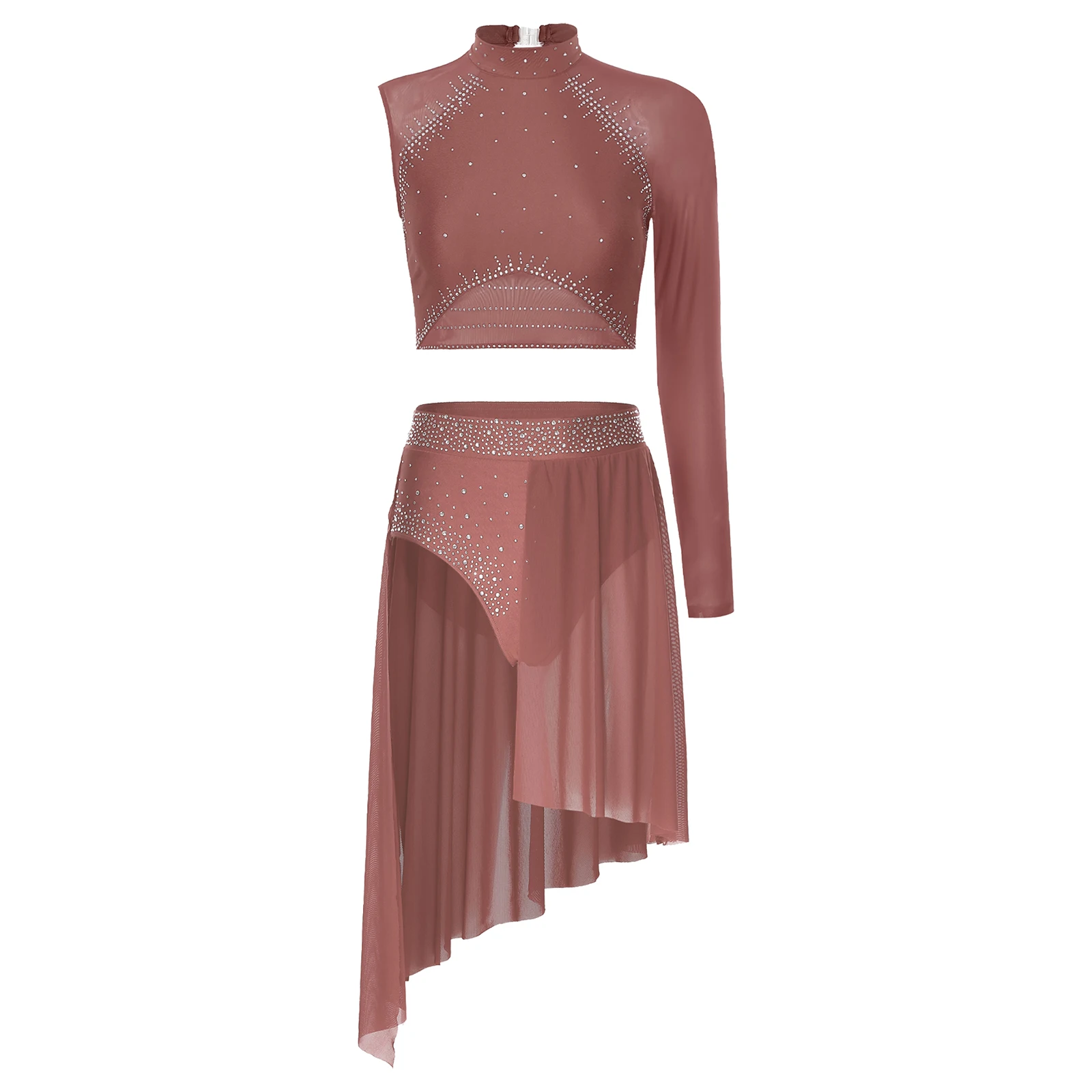 Women Lyrical Dance Costume Backless Mesh Patchwork Shiny Rhinestones Asymmetrical Crop Top with Skirt Stage Performance Costume
Women Lyrical Dance Costume Backless Mesh Patchwork Shiny Rhinestones Asymmetrical Crop Top with Skirt Stage Performance Costume