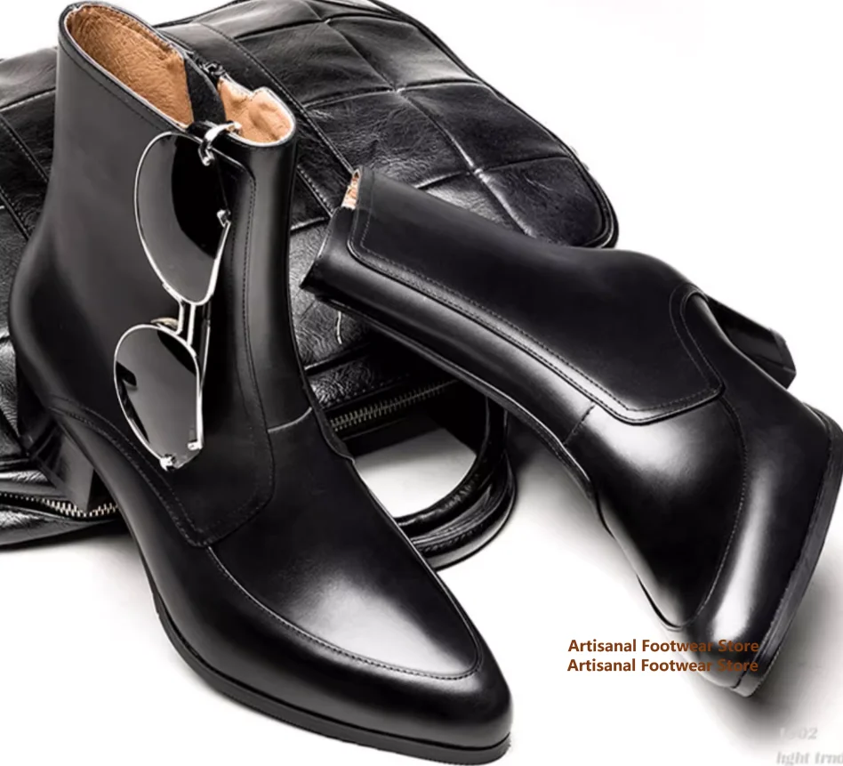 Pointy High-Heeled Chelsea Boots Genuine Leather Side Zip Men's Boots Designer Style Trendy Handmade Height Increasing Men Shoes
Pointy High-Heeled Chelsea Boots Genuine Leather Side Zip Men's Boots Designer Style Trendy Handmade Height Increasing Men Shoes