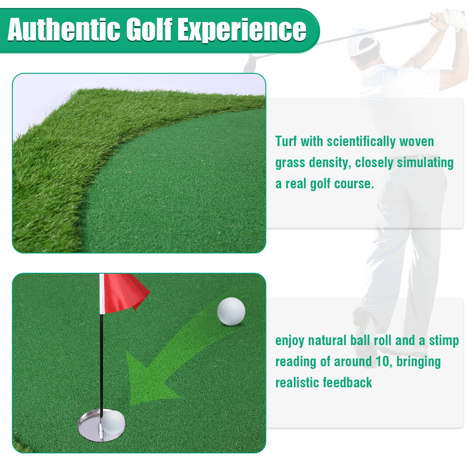 Golf Putting Training Mat 3 Flag Practice Putting Green Mat Movable Cup/Slope Pad 3mx1.5m for Hitting Driving Chipping
Golf Putting Training Mat 3 Flag Practice Putting Green Mat Movable Cup/Slope Pad 3mx1.5m for Hitting Driving Chipping