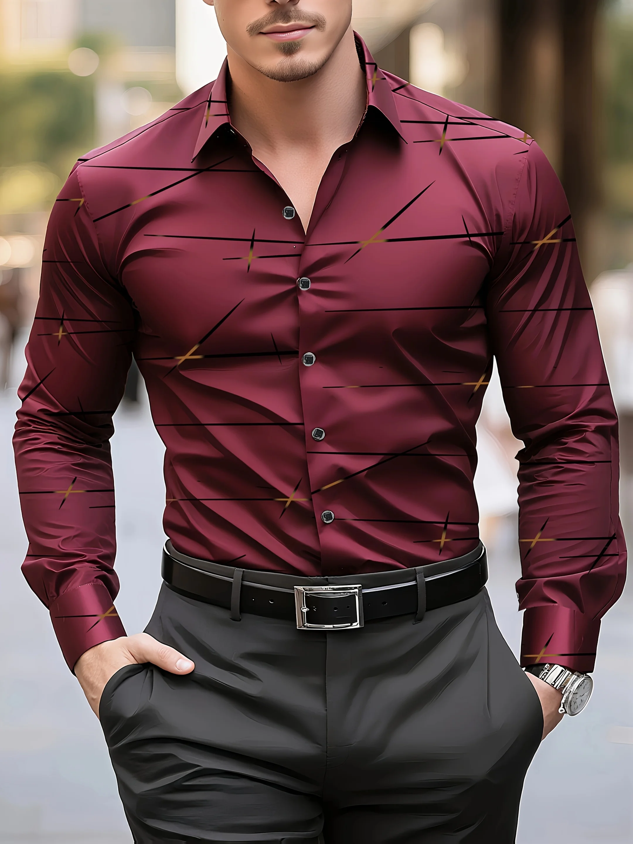 Men's Casual Long-Sleeve Geometric Print Shirt with Geometric Line Print and Button Front Design for Everyday Work and Dates
Men's Casual Long-Sleeve Geometric Print Shirt with Geometric Line Print and Button Front Design for Everyday Work and Dates