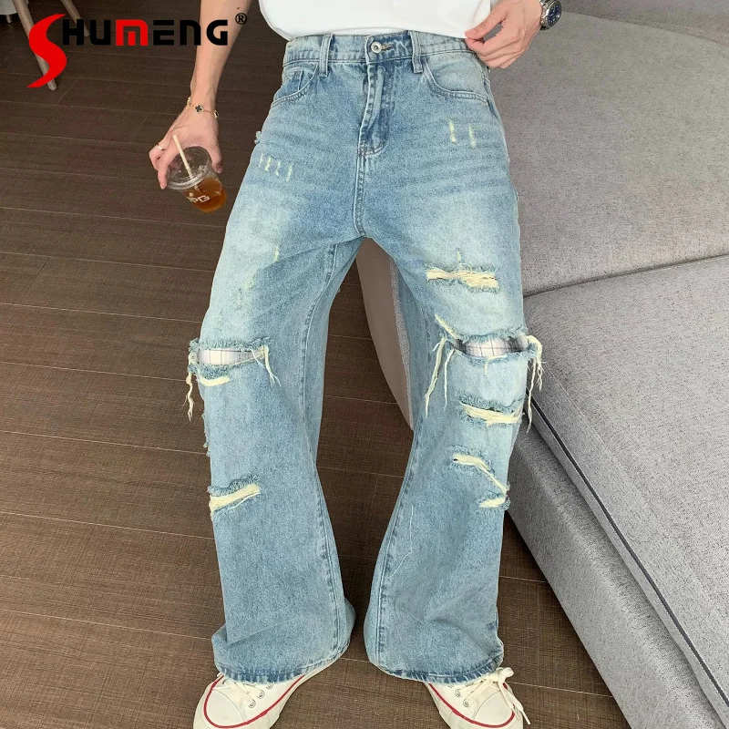 Men's 2026 Spring Fashion Jeans Trendy Hole Decoration Denim Pants Men's Pocket Decoration Chic Straight Wide-leg Denim Trousers
Men's 2026 Spring Fashion Jeans Trendy Hole Decoration Denim Pants Men's Pocket Decoration Chic Straight Wide-leg Denim Trousers
