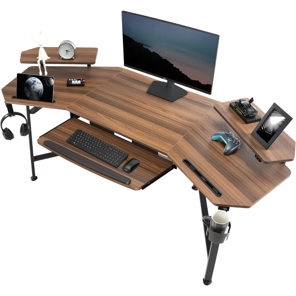 72" Gaming Desk W Keyboard Tray, Wing-Shaped Music Studio Desk, Large Computer Table W LED Convertible Monitor Stand Dual Headp
72" Gaming Desk W Keyboard Tray, Wing-Shaped Music Studio Desk, Large Computer Table W LED Convertible Monitor Stand Dual Headp