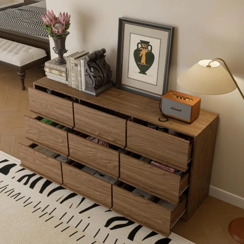 9 Walnut Drawer Dressers, Large Dresser Organizer for Bedroom, Wooden Long Dressers & Storage Chests of Drawers, Modern Wide Dre
9 Walnut Drawer Dressers, Large Dresser Organizer for Bedroom, Wooden Long Dressers & Storage Chests of Drawers, Modern Wide Dre