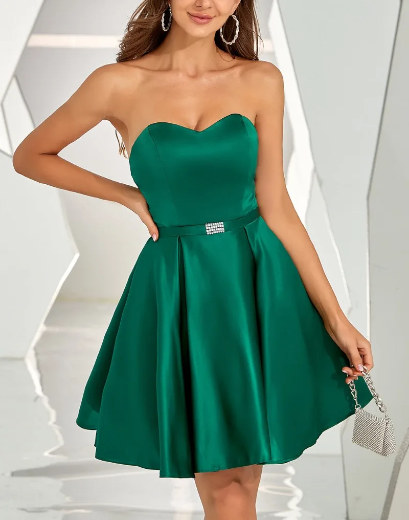 Elegant Slim Waist Design Prom Short Dress Solid Satin Green Modern Party Gowns Summer Strapless Above Knee Evening Dresses
Elegant Slim Waist Design Prom Short Dress Solid Satin Green Modern Party Gowns Summer Strapless Above Knee Evening Dresses