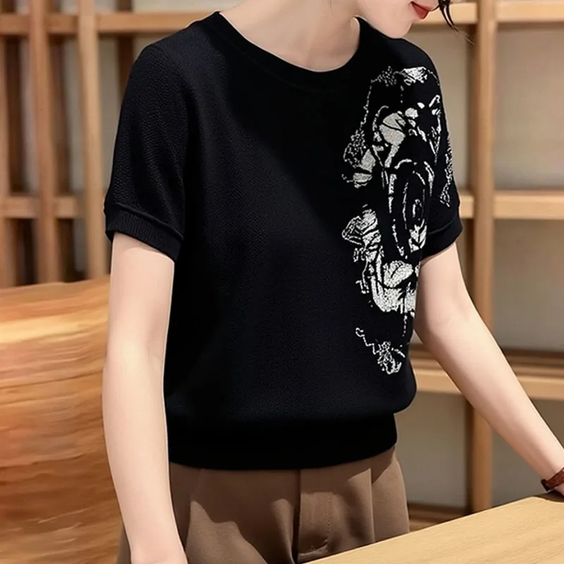 Sweaters Short Sleeve Knitted Sweater Women Pullovers New Summer O-Neck Print Knit Sweater Pullover Women Tops Knitwears Q4437
Sweaters Short Sleeve Knitted Sweater Women Pullovers New Summer O-Neck Print Knit Sweater Pullover Women Tops Knitwears Q4437