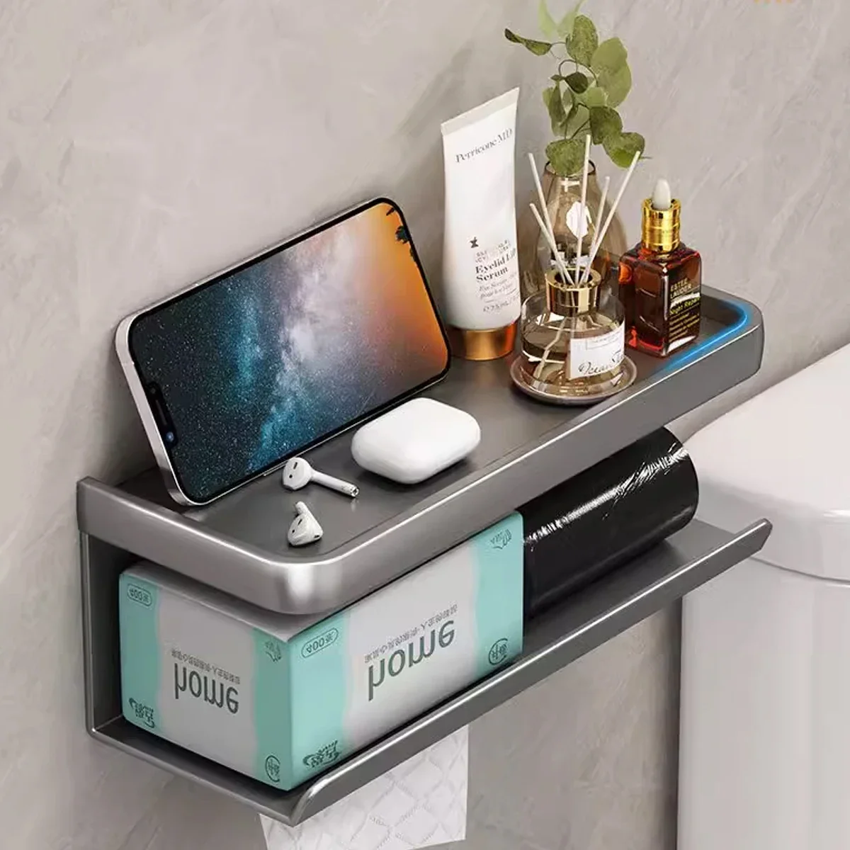 Toilet Paper Holders Aluminum Bathroom Wall Mounted Toilet Paper Roll Holder Mobile Phone Storage Shelf (Grey、White、Black)
Toilet Paper Holders Aluminum Bathroom Wall Mounted Toilet Paper Roll Holder Mobile Phone Storage Shelf (Grey、White、Black)