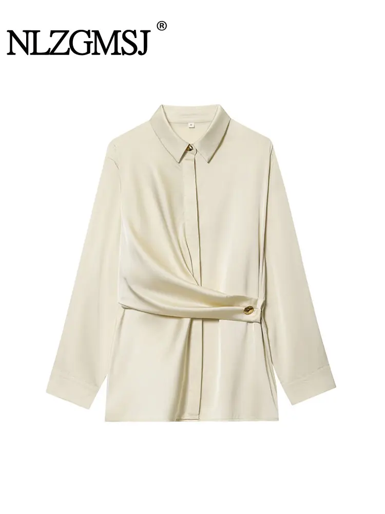 NLZGMSJ Повседневная шикарная женская однотонная блузка с отложным воротником, асимметричная однобортная свободная блузка с длинным рукавом, новая модная рубашка
NLZGMSJ Повседневная шикарная женская однотонная блузка с отложным воротником, асимметричная однобортная свободная блузка с длинным рукавом, новая модная рубашка