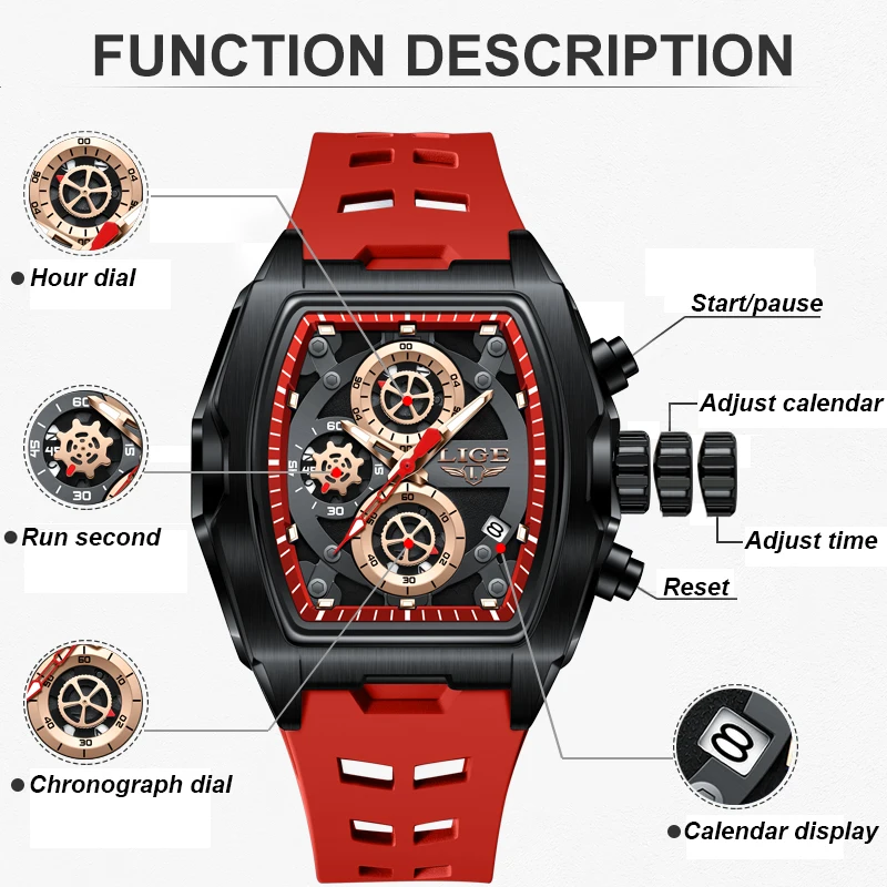 LIGE New Sports Square Chronograph Wrist Watches For Men Waterproof Luminous Men's Quartz Watch Casual Business Watch Men
LIGE New Sports Square Chronograph Wrist Watches For Men Waterproof Luminous Men's Quartz Watch Casual Business Watch Men