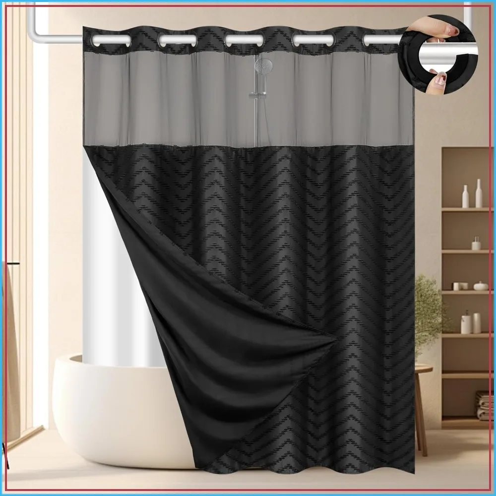 No Hook Shower Curtain and Liner Set, Ringless Chevron Tufted Cloth Waterproof Washable Fabric Bath Curtain with See Through Top Window 71"x74"
No Hook Shower Curtain and Liner Set, Ringless Chevron Tufted Cloth Waterproof Washable Fabric Bath Curtain with See Through Top Window 71"x74"
