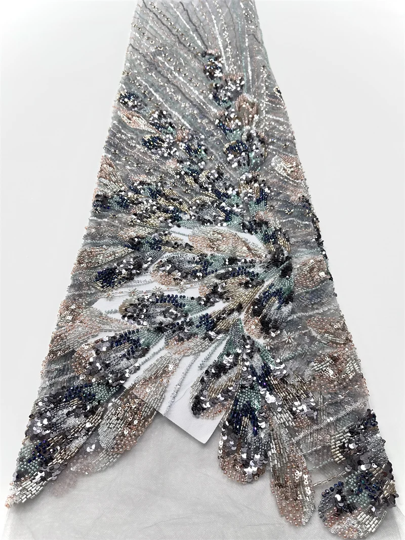 African French Sequined Lace Fabrics 2025 High Quality Beaded Lace Nigerian Groom Embroidered Dress Material For Party Sewing
African French Sequined Lace Fabrics 2025 High Quality Beaded Lace Nigerian Groom Embroidered Dress Material For Party Sewing