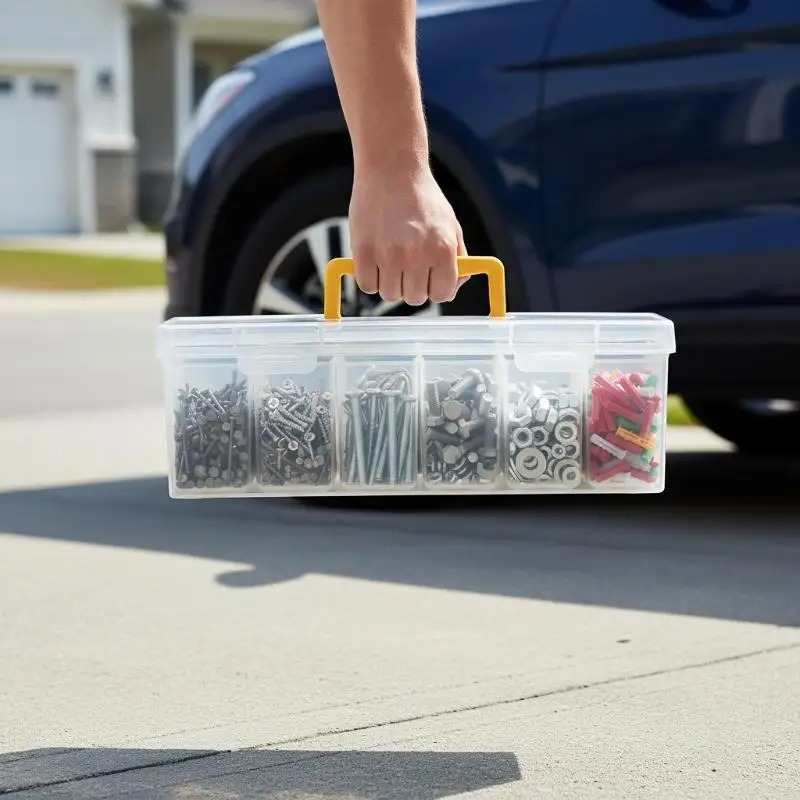 Hardware Tool Storage Box Multi Compartment Transparent Organizer for Fasteners Nails and Screws in Garage Workshop
Hardware Tool Storage Box Multi Compartment Transparent Organizer for Fasteners Nails and Screws in Garage Workshop