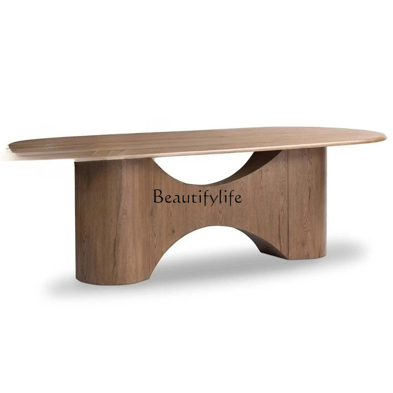 French simple solid wood dining table, household oval model dining table 
French simple solid wood dining table, household oval model dining table