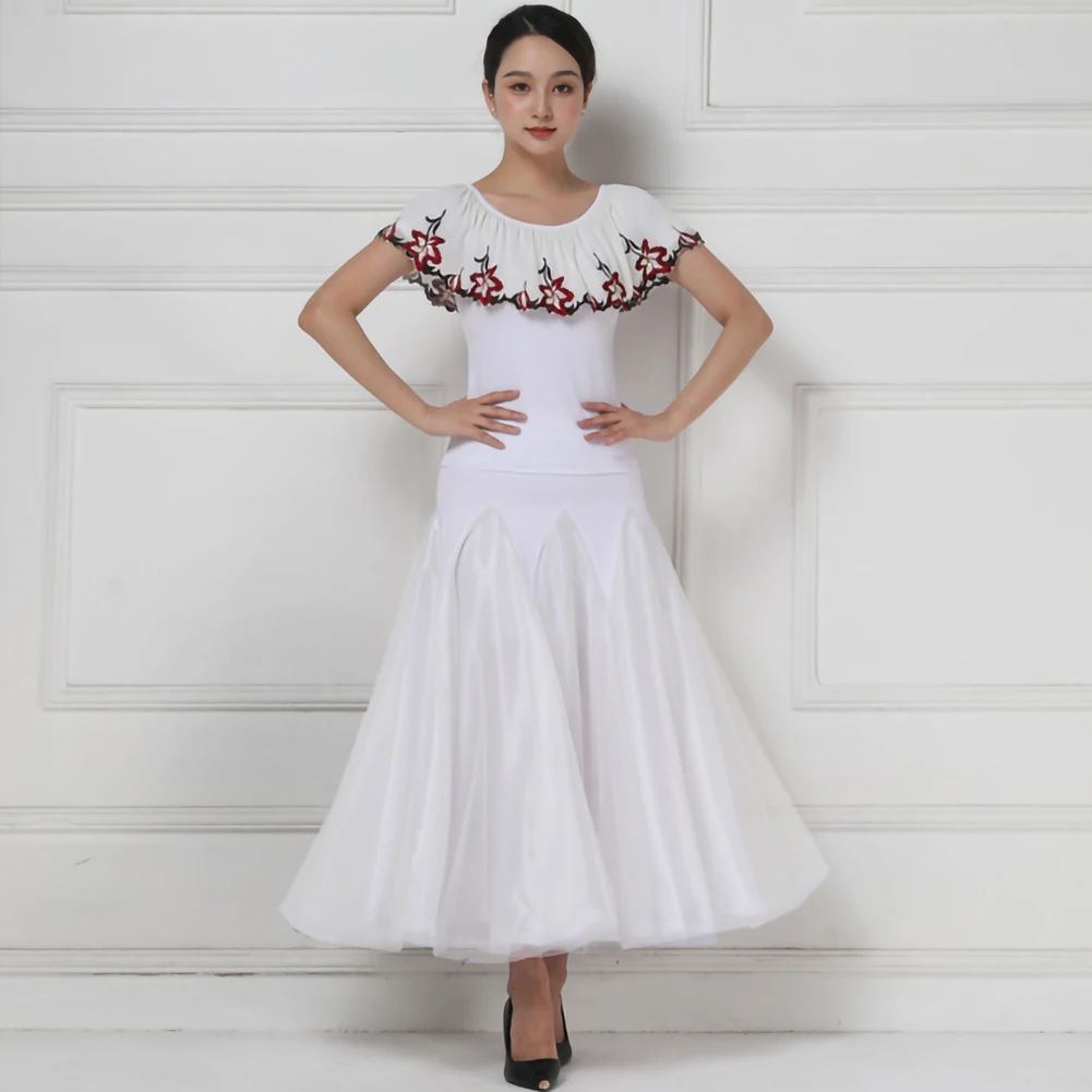 Ballroom Dress Waltz Competition Suit Short Sleeve Skirt Ballroom-competition-dresses White Stage Performance Costume Print Slim
Ballroom Dress Waltz Competition Suit Short Sleeve Skirt Ballroom-competition-dresses White Stage Performance Costume Print Slim