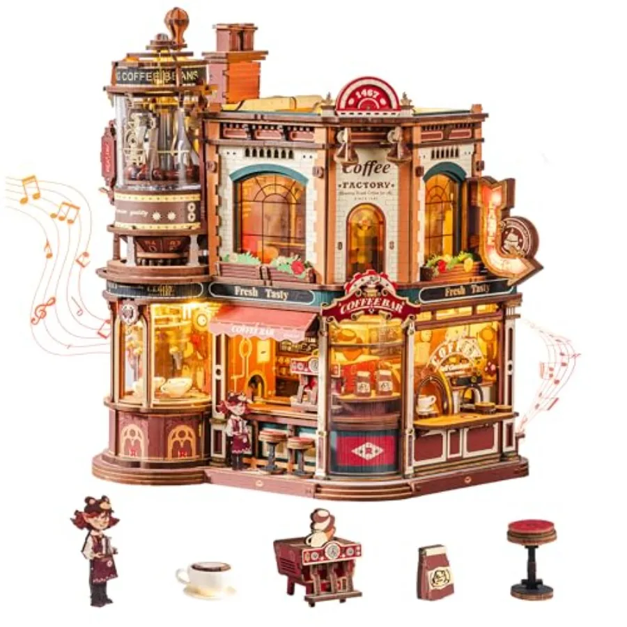 Desk decor gift: wooden music box model for adults, mechanical 3D puzzle with moving LED lights, miniature house kit in natural
Desk decor gift: wooden music box model for adults, mechanical 3D puzzle with moving LED lights, miniature house kit in natural