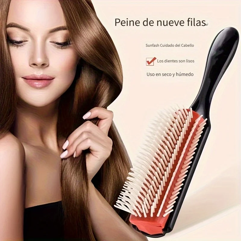 WANMEI, 1 Uds., cepillo de masaje para desenredar de 9. filas para pelo liso y rizado, peine extraugble, herramienta de pe 
WANMEI, 1 Uds., cepillo de masaje para desenredar de 9. filas para pelo liso y rizado, peine extraugble, herramienta de pe