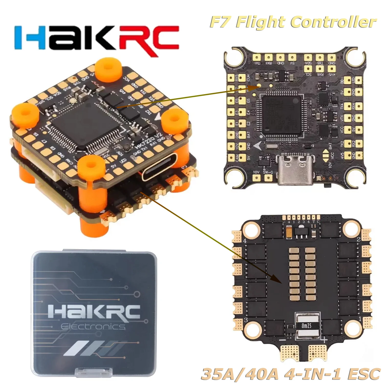 HAKRC V2 MiNi F7 FC & 35A/40A 4-IN-1 ESC F722 Flight Controller Stack/Flytower 2-6S for RC FPV Racing Drone DIY Parts & Accs
HAKRC V2 MiNi F7 FC & 35A/40A 4-IN-1 ESC F722 Flight Controller Stack/Flytower 2-6S for RC FPV Racing Drone DIY Parts & Accs