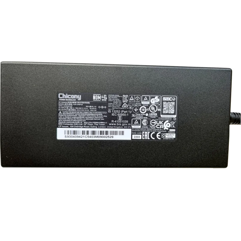 Зарядное устройство VV+Chicony 20V 12A 240W для MSI Katana 15 B12VGK-082US
Зарядное устройство VV+Chicony 20V 12A 240W для MSI Katana 15 B12VGK-082US