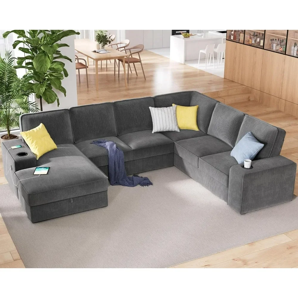 U Shaped Couch, 112 Inch Oversized Couch with Storage Chaise, Cup Holders&2 USB Ports, Sectional Sofa, Corduroy Sofa living room
U Shaped Couch, 112 Inch Oversized Couch with Storage Chaise, Cup Holders&2 USB Ports, Sectional Sofa, Corduroy Sofa living room