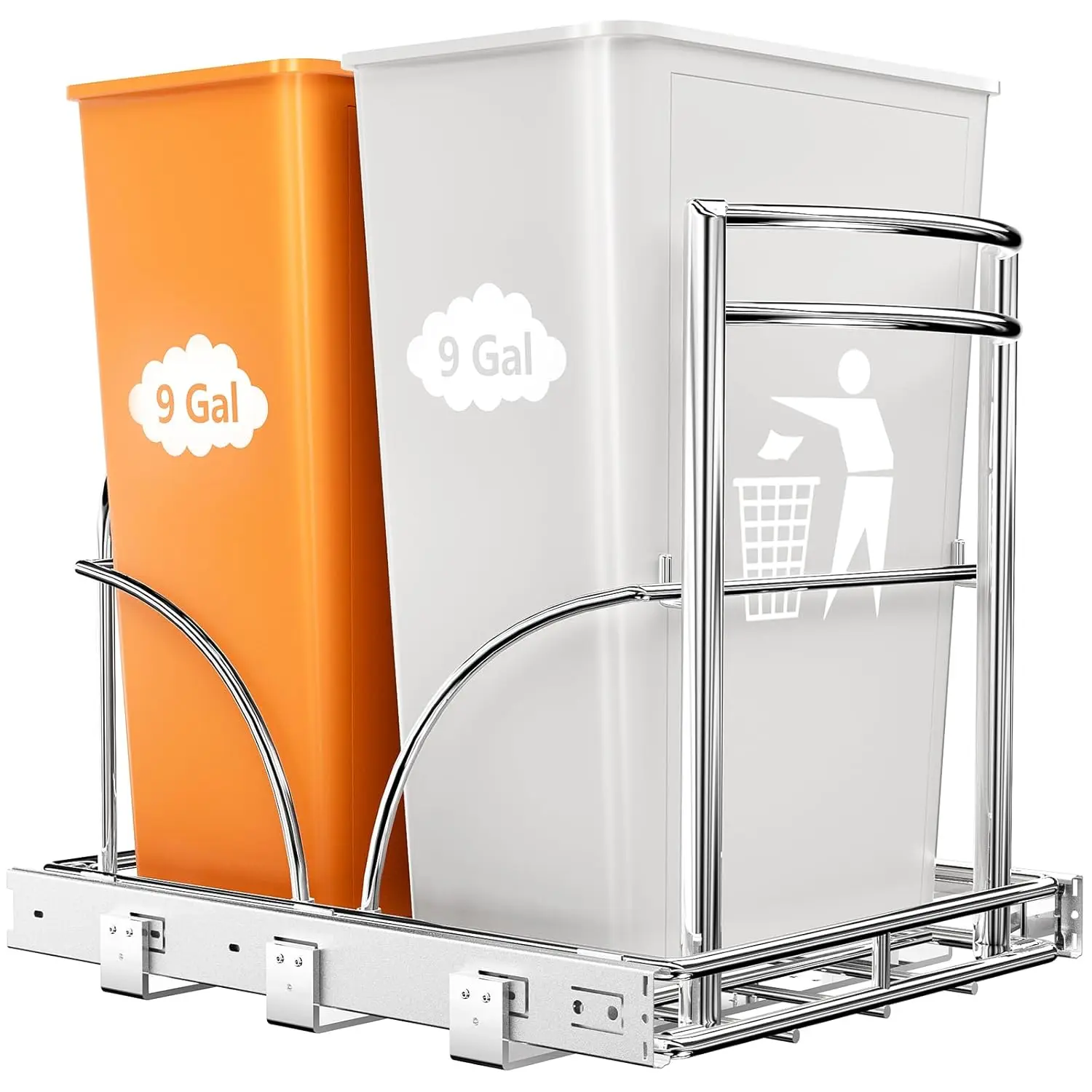Dual Pull Out Trash Can Under Cabinet Rack, No Can Included, Holds 2x35 Qt Bins, Fits Cabinet ≥16"W x22"D x17"H
Dual Pull Out Trash Can Under Cabinet Rack, No Can Included, Holds 2x35 Qt Bins, Fits Cabinet ≥16"W x22"D x17"H