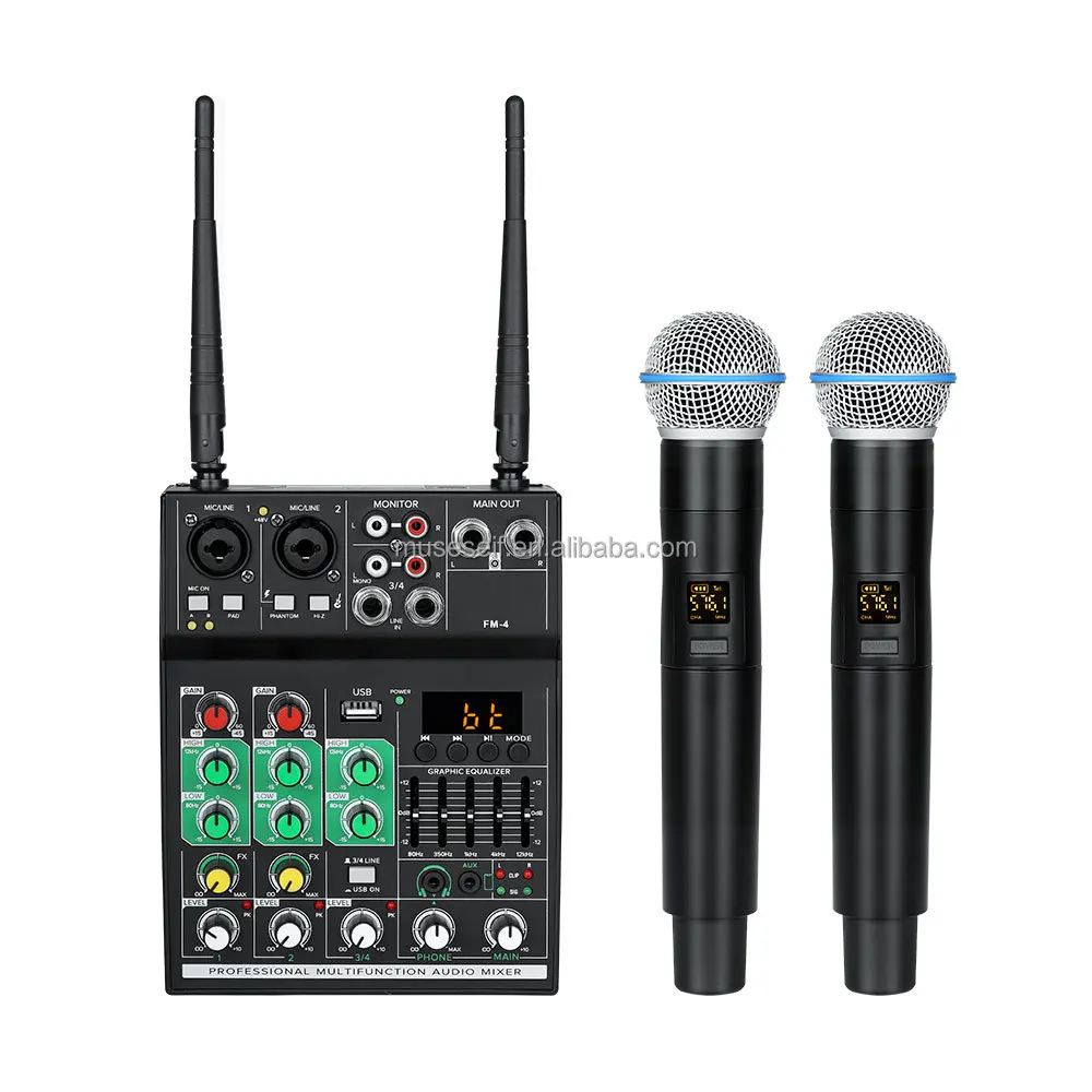 Portable 4 Channel Audio Mixing Console with USB Port 48V Power Audio Mixer Console DJ Controller for Home Karaoke Studio FM4
Portable 4 Channel Audio Mixing Console with USB Port 48V Power Audio Mixer Console DJ Controller for Home Karaoke Studio FM4