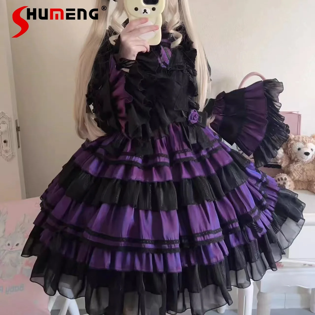 Темные платья Лолиты в стиле панк на Хэллоуин, кукольный воротник, бант, рукав-колокольчик, высокая талия, милое платье трапециевидной формы в стиле Лолиты для женщин, осень
Темные платья Лолиты в стиле панк на Хэллоуин, кукольный воротник, бант, рукав-колокольчик, высокая талия, милое платье трапециевидной формы в стиле Лолиты для женщин, осень